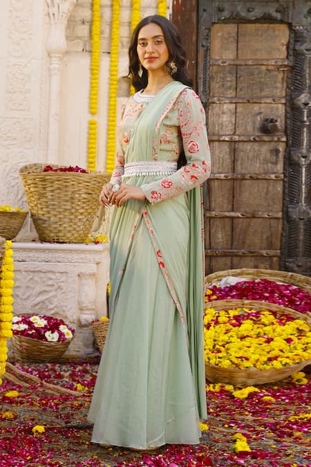 Trending | Dusty Green Wedding Palazzo Saree and Dusty Green Wedding  Palazzo Sari online shopping | Page 2