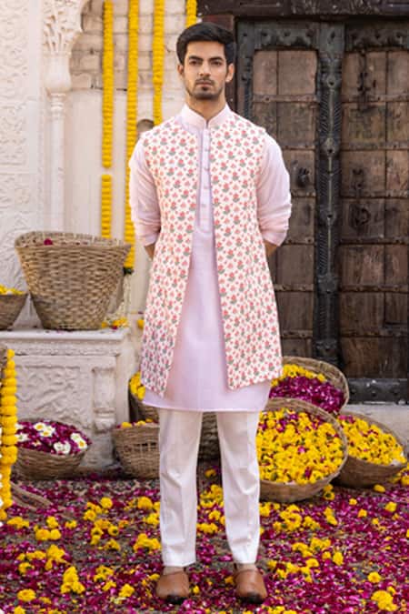 Blue Cotton Satin Kurta With Solid Nehru Jacket. – Minizmo