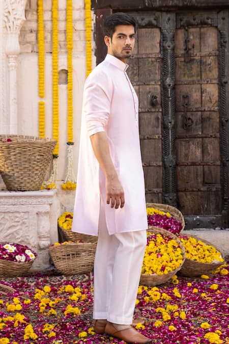 Chhavvi Aggarwal_Peach Chanderi And Glaze Kurta & Churidar Set _Online_at_Aza_Fashions