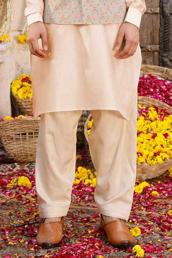 Buy_Chhavvi Aggarwal_Green Crepe, Chanderi And Glaze Floral Print Bundi & Kurta Set _Online_at_Aza_Fashions