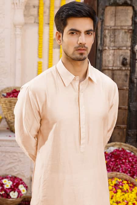 Chhavvi Aggarwal_Peach Chanderi And Glaze Kurta & Salwar Set _Online_at_Aza_Fashions