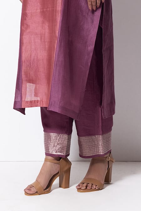 Bhavik Shah Purple Kurta Handwoven Chanderi Dupatta Chanderi Pant Cotton Set at Aza Fashions Bhavik Shah_Purple Kurta Handwoven Chanderi Dupatta Chanderi Pant Cotton Set _at_Aza_Fashions