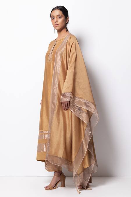 Buy Bhavik Shah Beige Kurta Handwoven Chanderi Dupatta Chanderi Pant Cotton Set Online at Aza Fashions Buy_Bhavik Shah_Beige Kurta Handwoven Chanderi Dupatta Chanderi Pant Cotton Set _Online_at_Aza_Fashions