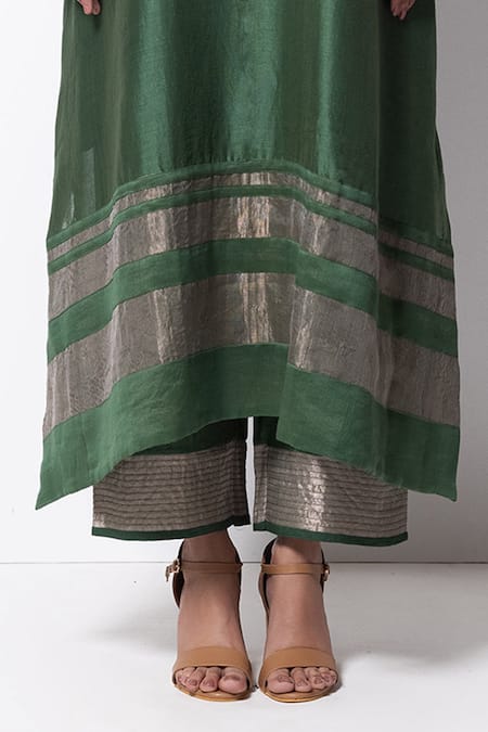 Bhavik Shah_Green Kurta Handwoven Chanderi  Dupatta Chanderi Pant Cotton Set _at_Aza_Fashions