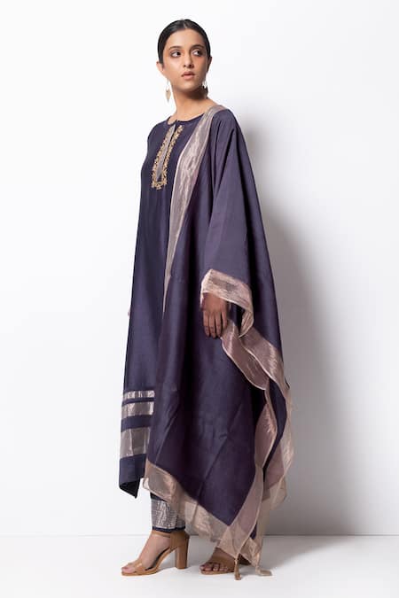 Buy Bhavik Shah Grey Kurta Handwoven Chanderi Dupatta Chanderi Pant Cotton Set Online at Aza Fashions Buy_Bhavik Shah_Grey Kurta Handwoven Chanderi Dupatta Chanderi Pant Cotton Set _Online_at_Aza_Fashions