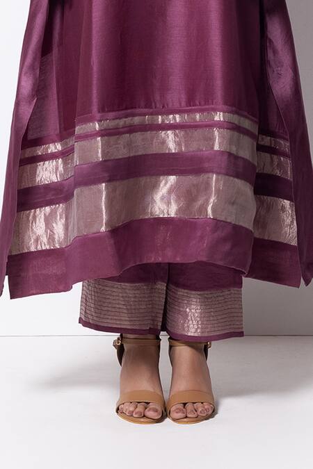 Bhavik Shah_Pink Kurta Handwoven Chanderi  Dupatta Chanderi Pant Cotton Set _at_Aza_Fashions