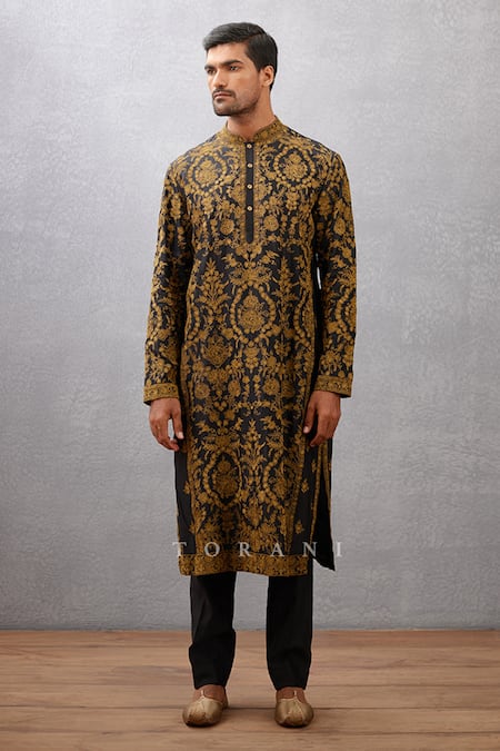 Torani Black Handwoven Chanderi Floral Nisha Mir Kurta Set