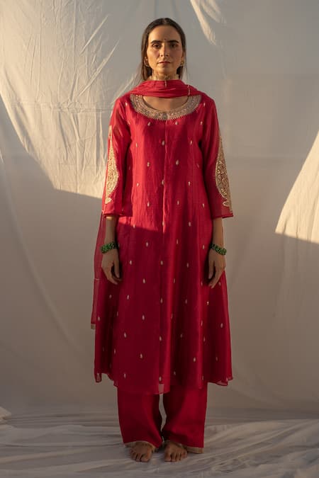Apeksha Jain Label Red Marori , Gota Patti Round Hand Embroidered Anarkali Set