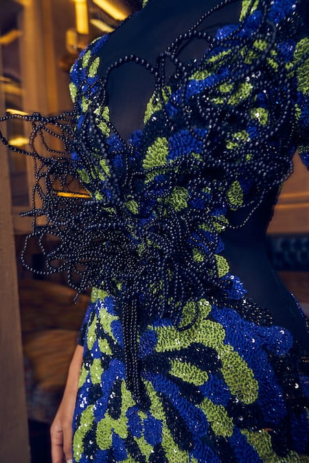 Chisel By Meghna Ramrakhiya_Multi Color Stretchable Net Sequin And 3d Pearl Wire Illusion Jumpsuit _at_Aza_Fashions