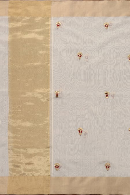 Shop_Weaver Story_White Pure Chanderi Silk Zardozi Dupatta _Online_at_Aza_Fashions