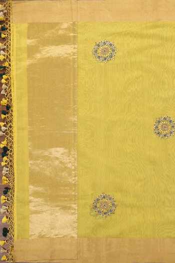 Buy_Weaver Story_Yellow Pure Chanderi Silk Zardozi Dupatta _Online_at_Aza_Fashions