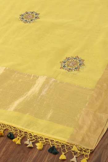 Shop_Weaver Story_Yellow Pure Chanderi Silk Zardozi Dupatta _Online_at_Aza_Fashions