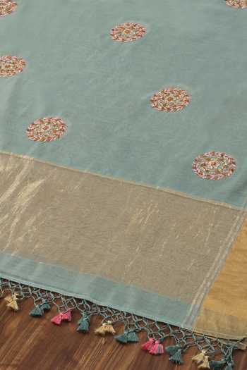 Shop_Weaver Story_Blue Pure Chanderi Silk Zardozi Hand Embroidered Dupatta _Online_at_Aza_Fashions