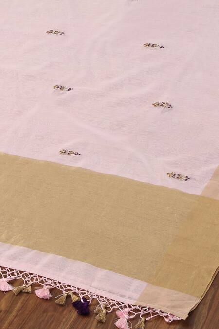 Weaver Story_Pink Pure Chanderi Silk Zardozi Work Dupatta _at_Aza_Fashions