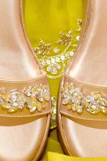 Buy_Foot Fuel_Gold Crystals, Diamonds Chahat Stone Embellished Platform Wedges _Online_at_Aza_Fashions