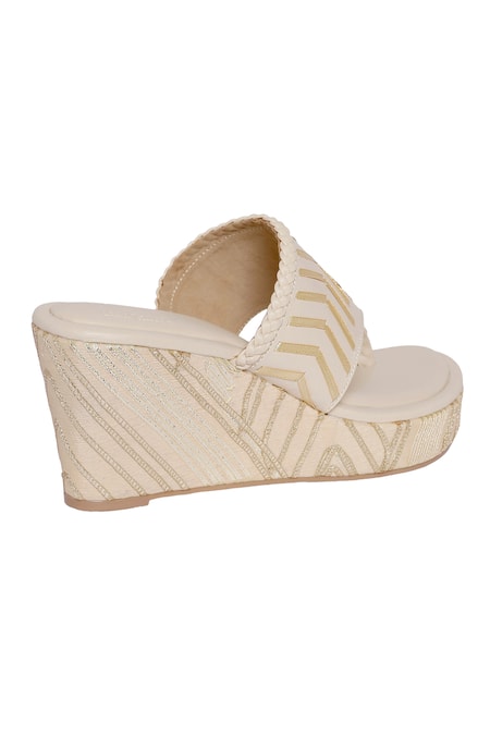 Shop Veruschka By Payal Kothari Cream Chamcham Slip On Wedges at Aza Fashions Shop_Veruschka By Payal Kothari_Cream Chamcham Slip On Wedges _at_Aza_Fashions