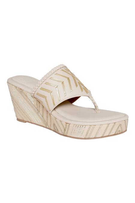 Veruschka By Payal Kothari Cream Chamcham Slip On Wedges Online at Aza Fashions Veruschka By Payal Kothari_Cream Chamcham Slip On Wedges _Online_at_Aza_Fashions