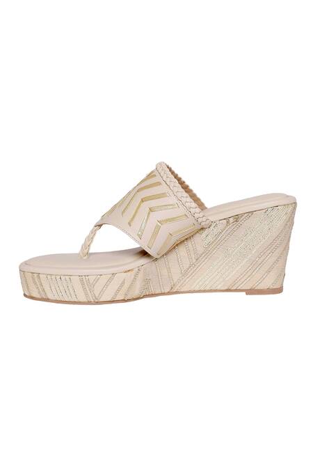 Shop Veruschka By Payal Kothari Cream Chamcham Slip On Wedges Online at Aza Fashions Shop_Veruschka By Payal Kothari_Cream Chamcham Slip On Wedges _Online_at_Aza_Fashions