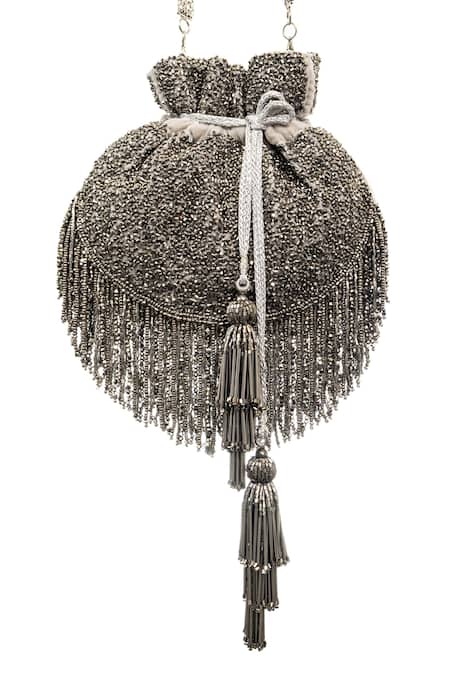 SG Collection By Sonia Gulrajani Grey Beads And Sequin Work Chandelier Embroidered Potli Bag