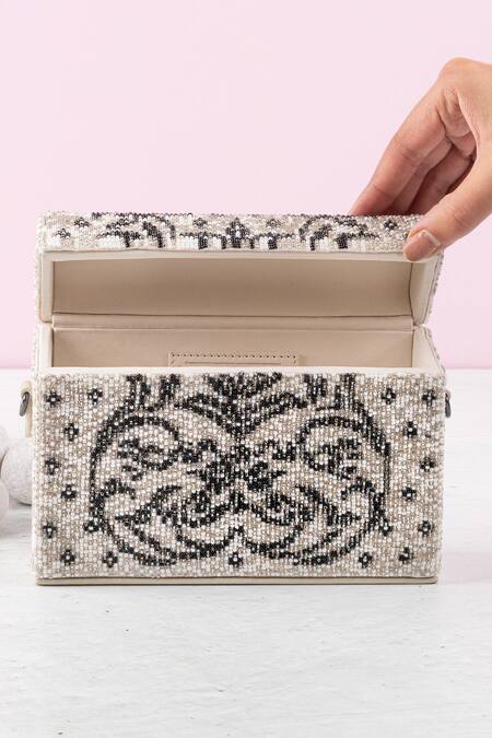 The Leather Garden White Embellished Crossbody Bag Online at Aza Fashions The Leather Garden_White Embellished Crossbody Bag _Online_at_Aza_Fashions