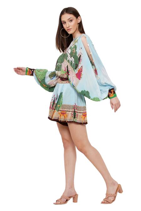 Buy_Limerick By Abirr N' Nanki_Multi Color Crepe Miniature Rajasthan Painting Round Chantae Printed Top _Online_at_Aza_Fashions