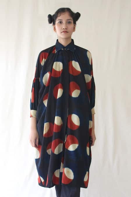 Chambray & CO. Blue 100% Organic Cotton Straight Collar Printed Tunic And Pant Set