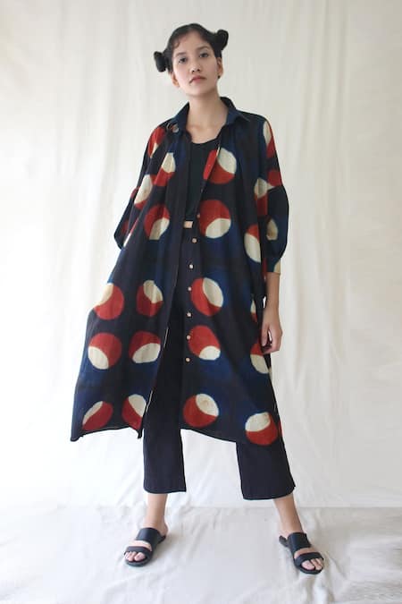 Buy_Chambray & CO._Blue 100% Organic Cotton Straight Collar Printed Tunic And Pant Set _Online_at_Aza_Fashions