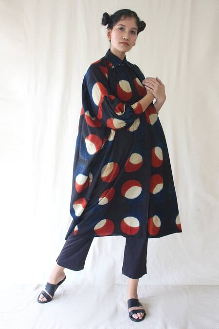 Shop_Chambray & CO._Blue 100% Organic Cotton Straight Collar Printed Tunic And Pant Set _Online_at_Aza_Fashions