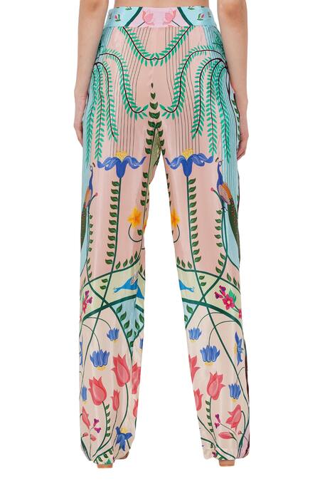 Limerick By Abirr N' Nanki_Blue Crepe Peacock, Botanical Cheryl Printed Pant _at_Aza_Fashions