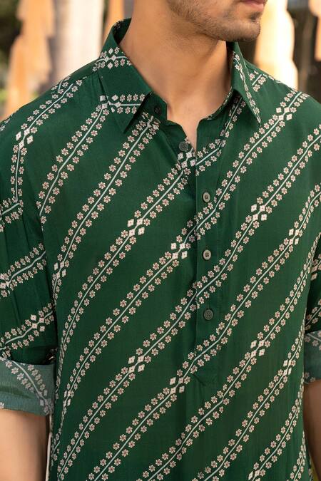 Buy_Chhavvi Aggarwal_Green Crepe, Gingham, Cotton Floral Stripe Print Kurta Set _Online_at_Aza_Fashions