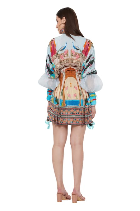Shop_Limerick By Abirr N' Nanki_Multi Color Organza, Crepe Miniature Mughal Pattern Chiara Pots Printed Dress _at_Aza_Fashions