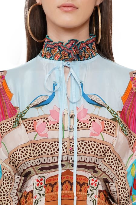 Limerick By Abirr N' Nanki_Multi Color Organza, Crepe Miniature Mughal Pattern Chiara Pots Printed Dress _at_Aza_Fashions