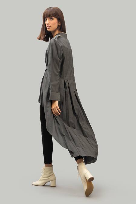 Shop Chillosophy Grey Cotton Silk V Neck Asymmetric Tunic at Aza Fashions Shop_Chillosophy_Grey Cotton Silk V Neck Asymmetric Tunic_at_Aza_Fashions
