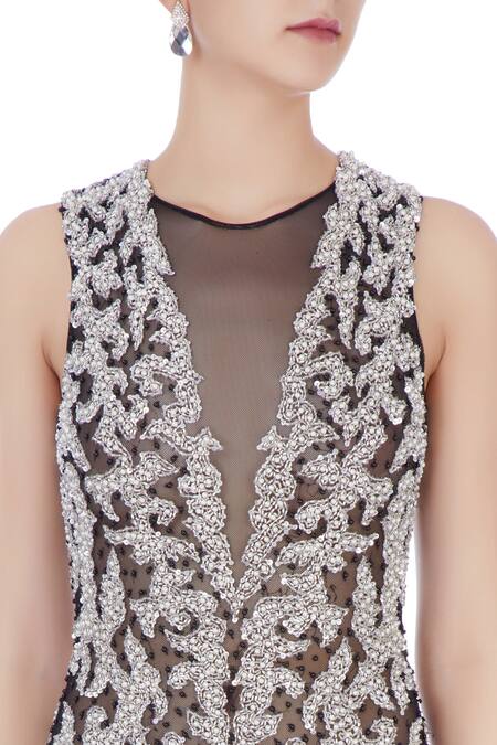 Chisel By Meghna Ramrakhiya_Black Round Embellished Gown  _at_Aza_Fashions