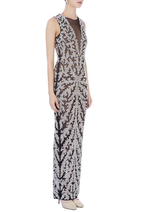 Chisel By Meghna Ramrakhiya_Black Round Embellished Gown  _Online_at_Aza_Fashions