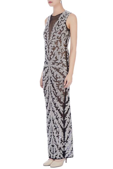 Buy_Chisel By Meghna Ramrakhiya_Black Round Embellished Gown  _Online_at_Aza_Fashions