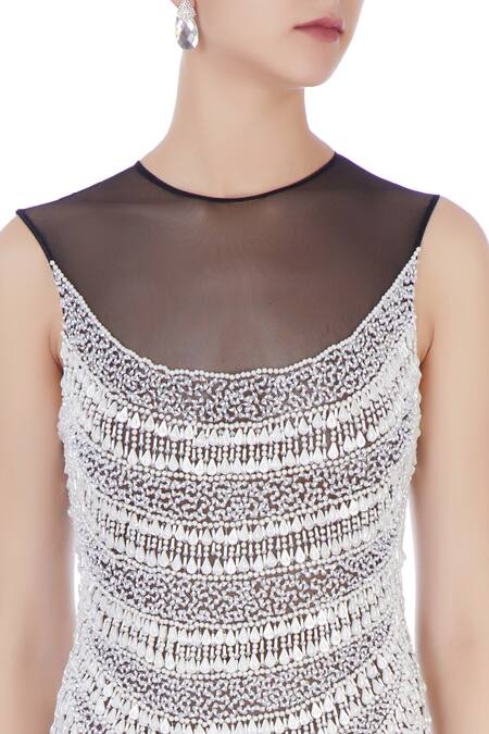 Chisel By Meghna Ramrakhiya_White Round Embellished Gown  _at_Aza_Fashions