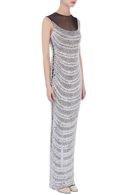 Chisel By Meghna Ramrakhiya_White Round Embellished Gown  _Online_at_Aza_Fashions