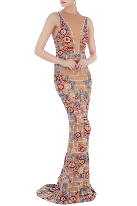 Chisel By Meghna Ramrakhiya Embroidered Trail Gown  