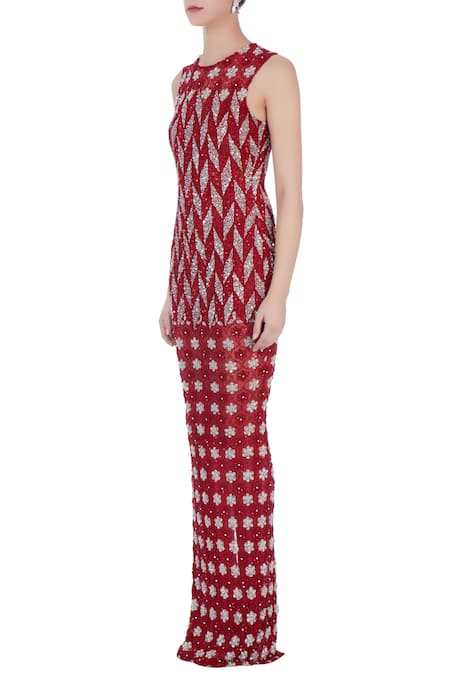 Buy_Chisel By Meghna Ramrakhiya_Red Round Embroidered Gown  _Online_at_Aza_Fashions