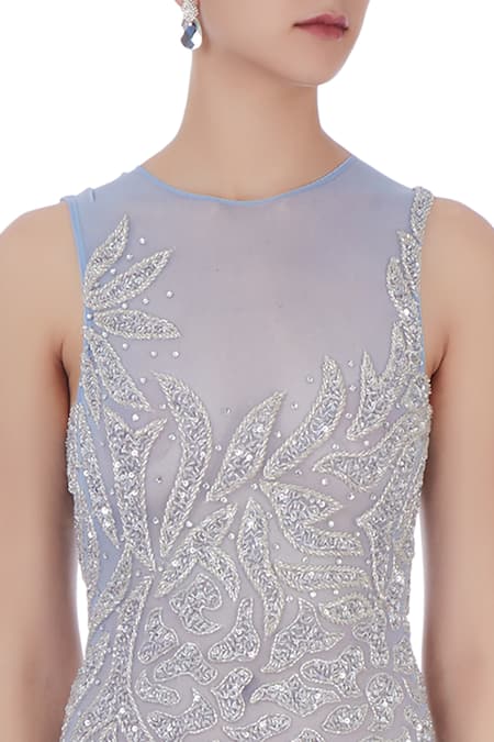 Chisel By Meghna Ramrakhiya_Blue Round Embellished Gown  _at_Aza_Fashions