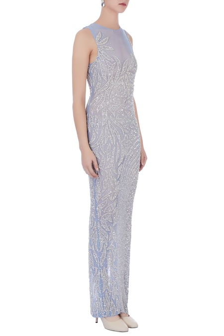 Chisel By Meghna Ramrakhiya_Blue Round Embellished Gown  _Online_at_Aza_Fashions