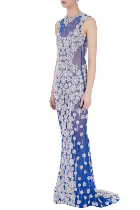 Buy_Chisel By Meghna Ramrakhiya_Blue Round Embroidered Trail Gown  _Online_at_Aza_Fashions