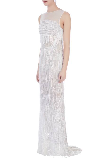 Buy_Chisel By Meghna Ramrakhiya_White Round Embroidered Trail Gown  _Online_at_Aza_Fashions