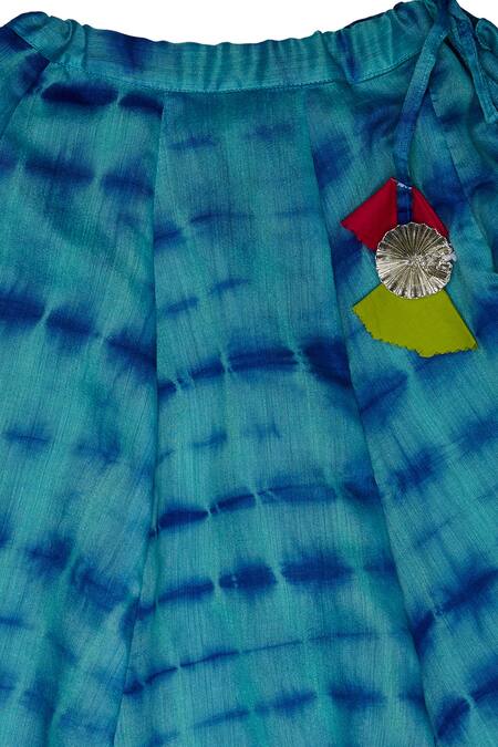 Shop_Charkhee_Blue Cotton Tassels, Gota Patti Tie Dye Lehenga Set _Online_at_Aza_Fashions