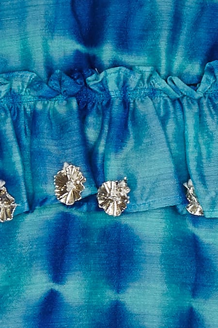 Charkhee_Blue Cotton Tassels, Gota Patti Tie Dye Lehenga Set _at_Aza_Fashions