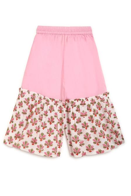 Buy_Charkhee_Beige Cotton Fringe Floral Print Kurta And Sharara Set _Online_at_Aza_Fashions