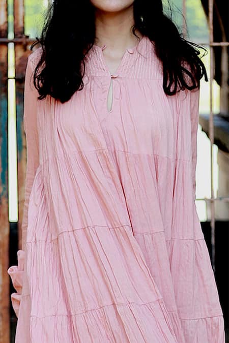 Chambray & CO. Pink Cotton Mul Round Tiered Maxi Dress at Aza Fashions Chambray & CO._Pink Cotton Mul Round Tiered Maxi Dress _at_Aza_Fashions