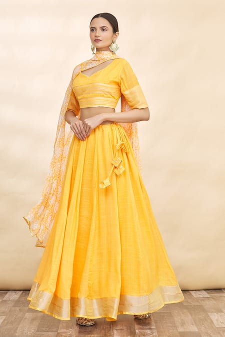 Samyukta Singhania Yellow Linen Cotton Lehenga Set 