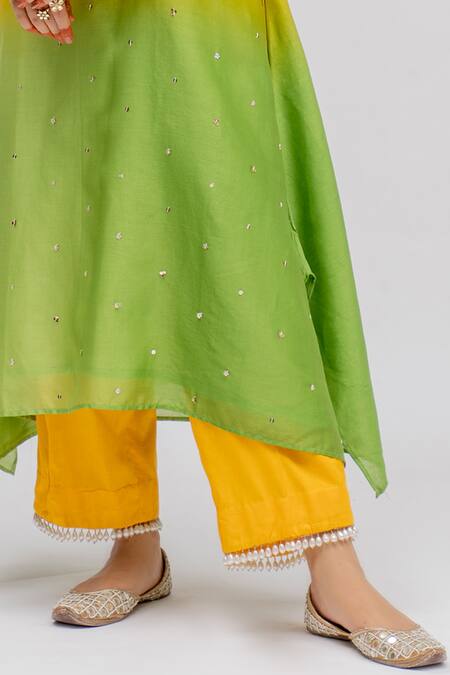 Chrkha Yellow Chanderi Silk Cotton Lining Shantoon Embroidered Ombre Kurta Set For Kids at Aza Fashions Chrkha_Yellow Chanderi Silk Cotton Lining Shantoon Embroidered Ombre Kurta Set For Kids_at_Aza_Fashions